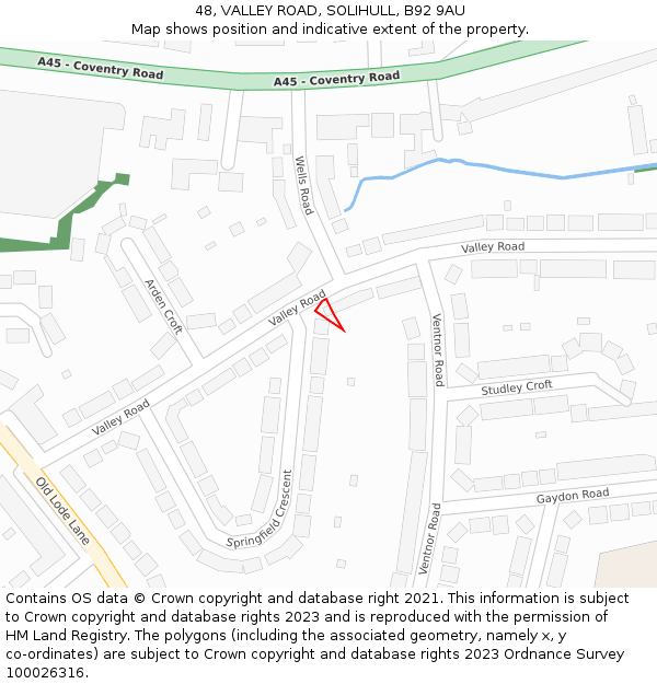 48, VALLEY ROAD, SOLIHULL, B92 9AU: Location map and indicative extent of plot