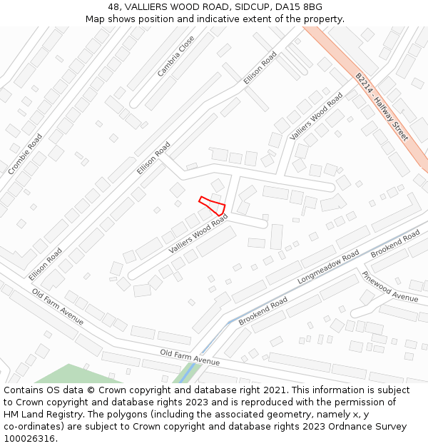 48, VALLIERS WOOD ROAD, SIDCUP, DA15 8BG: Location map and indicative extent of plot