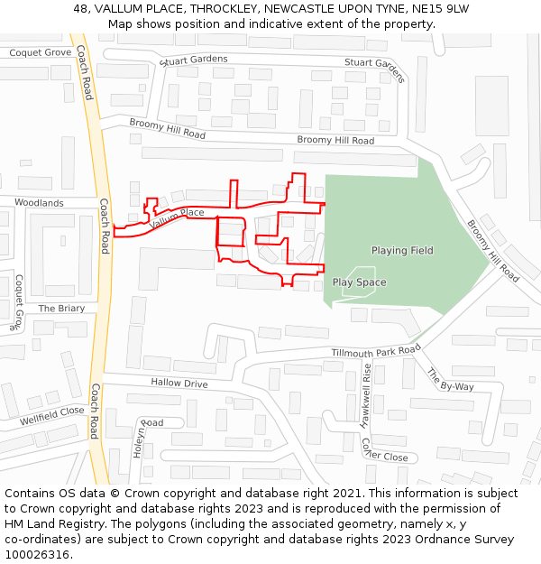 48, VALLUM PLACE, THROCKLEY, NEWCASTLE UPON TYNE, NE15 9LW: Location map and indicative extent of plot