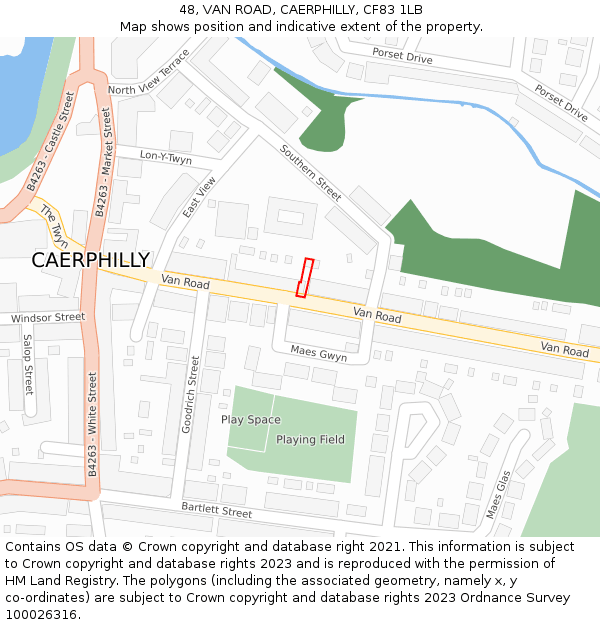 48, VAN ROAD, CAERPHILLY, CF83 1LB: Location map and indicative extent of plot