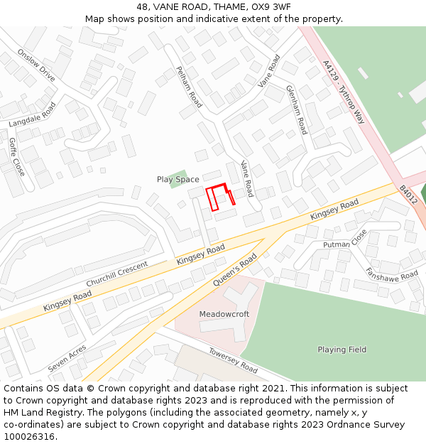 48, VANE ROAD, THAME, OX9 3WF: Location map and indicative extent of plot