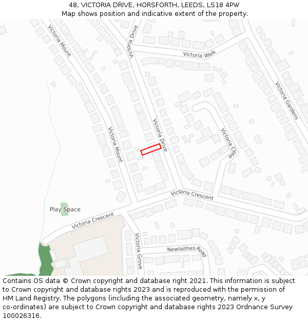 48, VICTORIA DRIVE, HORSFORTH, LEEDS, LS18 4PW: Location map and indicative extent of plot