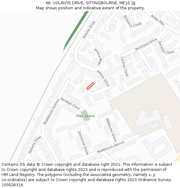 48, VOLANTE DRIVE, SITTINGBOURNE, ME10 2JJ: Location map and indicative extent of plot