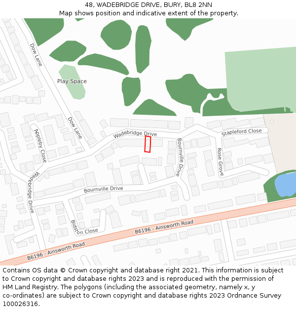 48, WADEBRIDGE DRIVE, BURY, BL8 2NN: Location map and indicative extent of plot