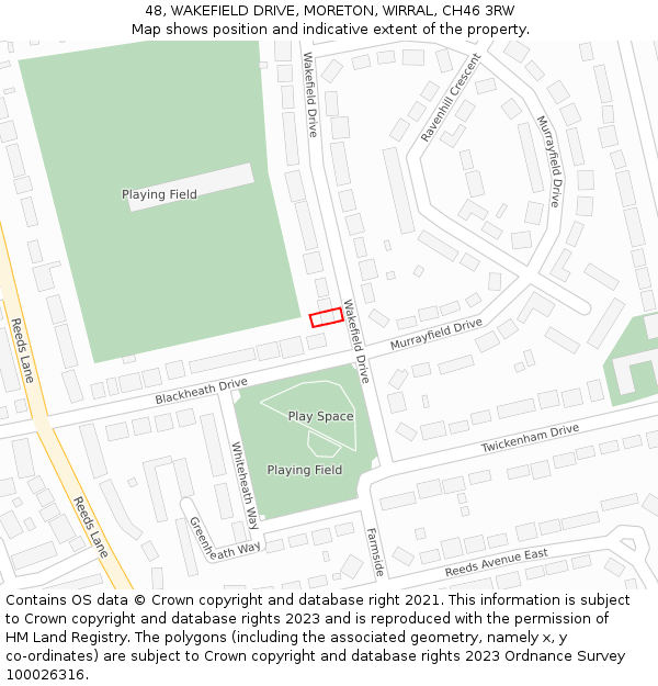 48, WAKEFIELD DRIVE, MORETON, WIRRAL, CH46 3RW: Location map and indicative extent of plot