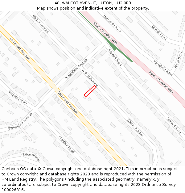 48, WALCOT AVENUE, LUTON, LU2 0PR: Location map and indicative extent of plot