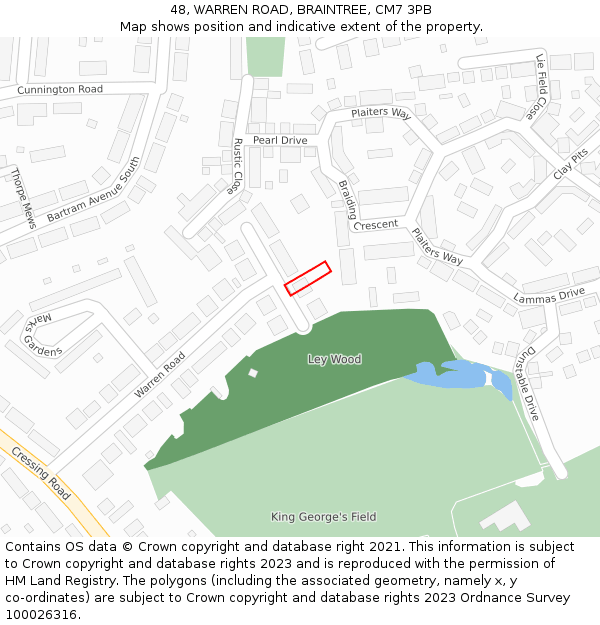 48, WARREN ROAD, BRAINTREE, CM7 3PB: Location map and indicative extent of plot