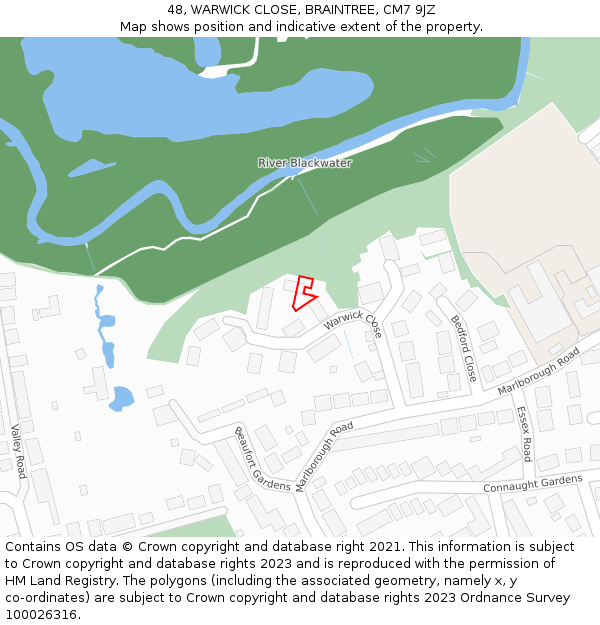 48, WARWICK CLOSE, BRAINTREE, CM7 9JZ: Location map and indicative extent of plot