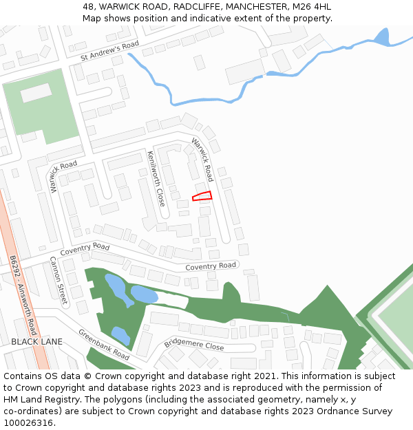 48, WARWICK ROAD, RADCLIFFE, MANCHESTER, M26 4HL: Location map and indicative extent of plot