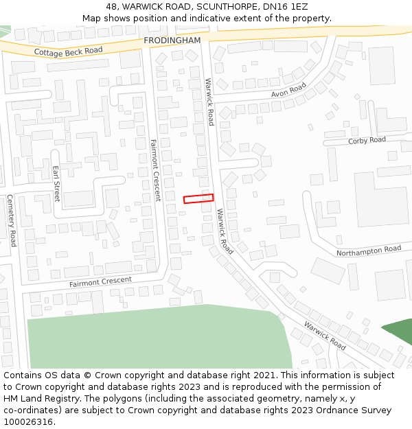 48, WARWICK ROAD, SCUNTHORPE, DN16 1EZ: Location map and indicative extent of plot