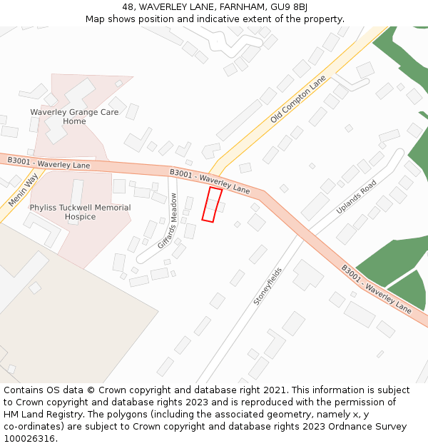 48, WAVERLEY LANE, FARNHAM, GU9 8BJ: Location map and indicative extent of plot