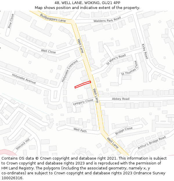 48, WELL LANE, WOKING, GU21 4PP: Location map and indicative extent of plot