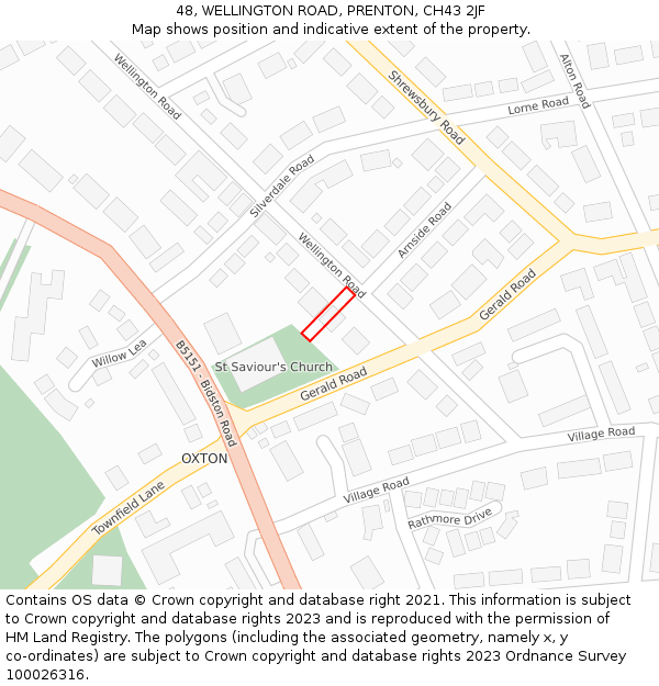 48, WELLINGTON ROAD, PRENTON, CH43 2JF: Location map and indicative extent of plot