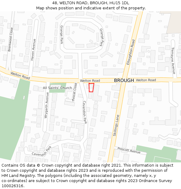 48, WELTON ROAD, BROUGH, HU15 1DL: Location map and indicative extent of plot