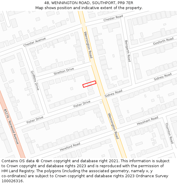 48, WENNINGTON ROAD, SOUTHPORT, PR9 7ER: Location map and indicative extent of plot