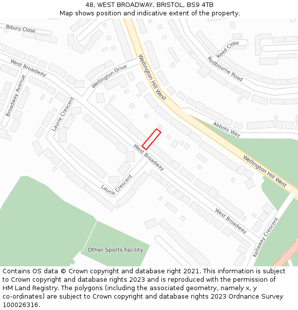 48, WEST BROADWAY, BRISTOL, BS9 4TB: Location map and indicative extent of plot
