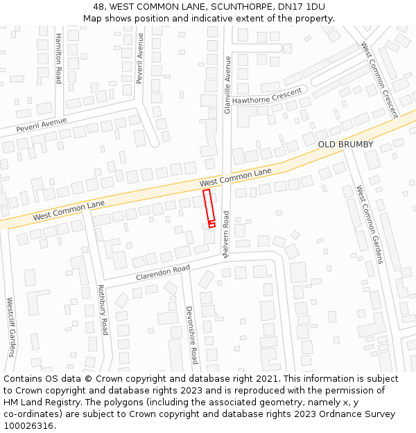 48, WEST COMMON LANE, SCUNTHORPE, DN17 1DU: Location map and indicative extent of plot
