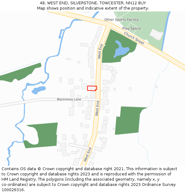 48, WEST END, SILVERSTONE, TOWCESTER, NN12 8UY: Location map and indicative extent of plot