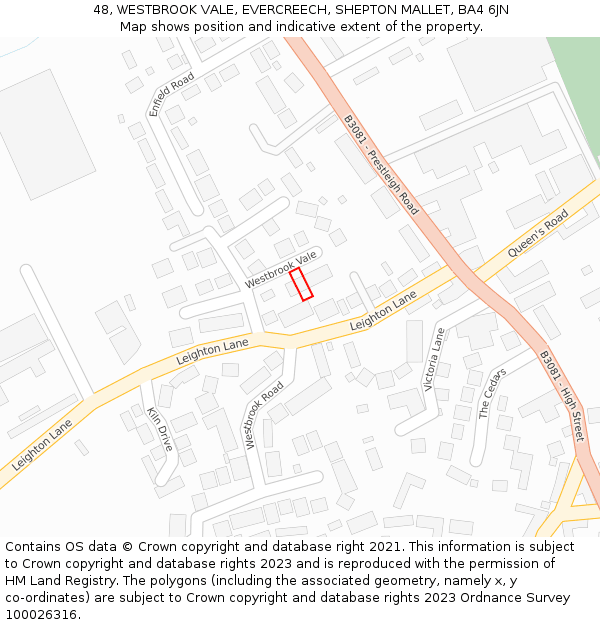 48, WESTBROOK VALE, EVERCREECH, SHEPTON MALLET, BA4 6JN: Location map and indicative extent of plot