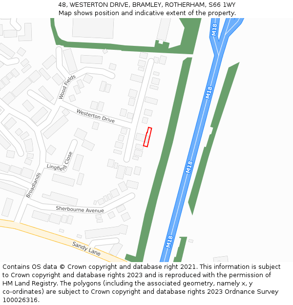 48, WESTERTON DRIVE, BRAMLEY, ROTHERHAM, S66 1WY: Location map and indicative extent of plot