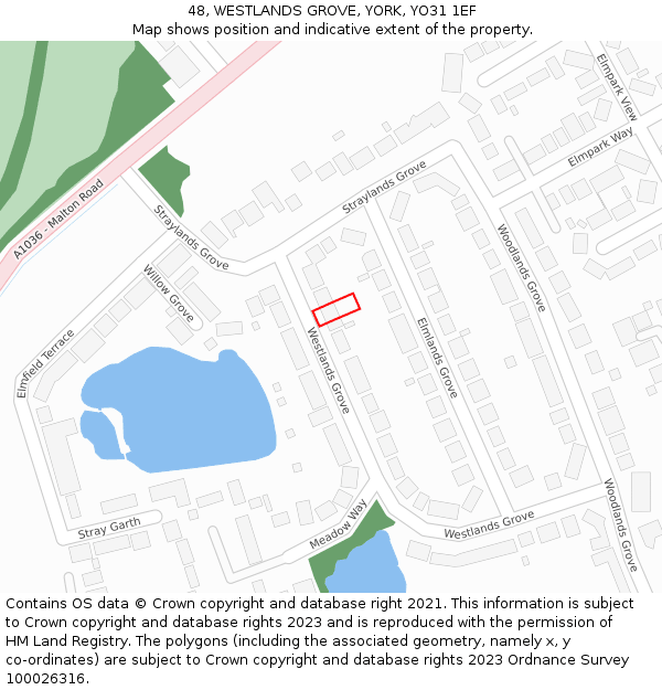 48, WESTLANDS GROVE, YORK, YO31 1EF: Location map and indicative extent of plot