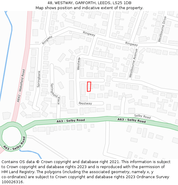 48, WESTWAY, GARFORTH, LEEDS, LS25 1DB: Location map and indicative extent of plot