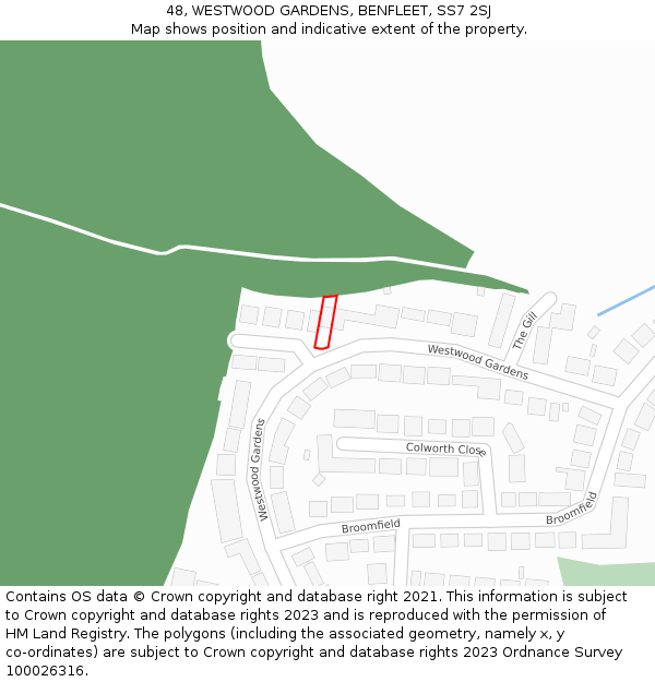 48, WESTWOOD GARDENS, BENFLEET, SS7 2SJ: Location map and indicative extent of plot