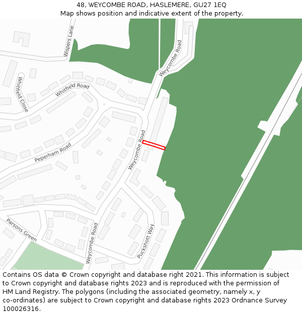 48, WEYCOMBE ROAD, HASLEMERE, GU27 1EQ: Location map and indicative extent of plot