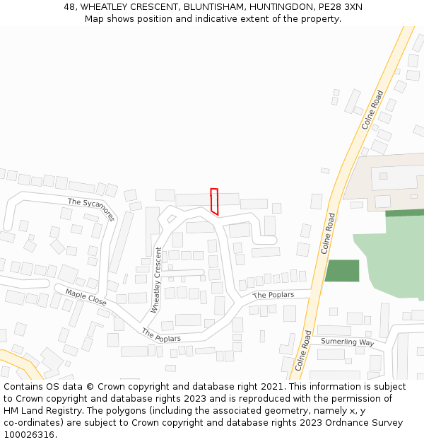 48, WHEATLEY CRESCENT, BLUNTISHAM, HUNTINGDON, PE28 3XN: Location map and indicative extent of plot