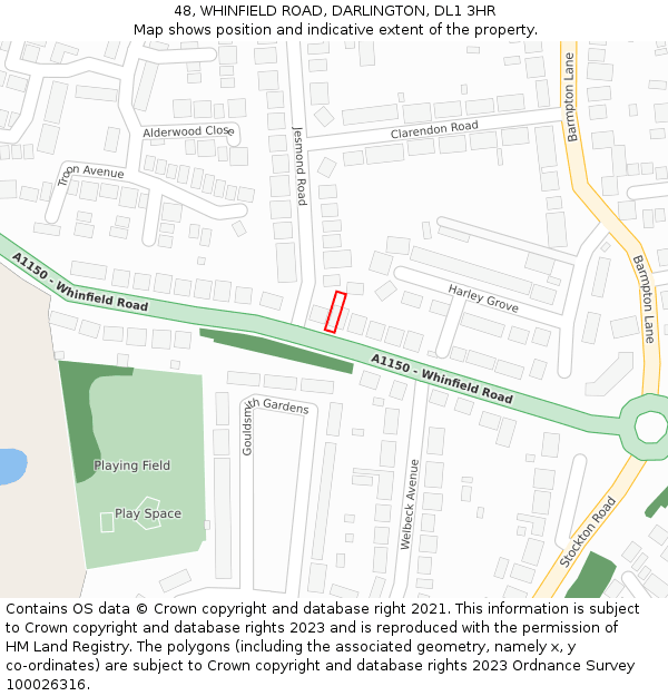 48, WHINFIELD ROAD, DARLINGTON, DL1 3HR: Location map and indicative extent of plot