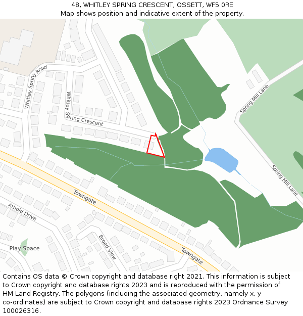 48, WHITLEY SPRING CRESCENT, OSSETT, WF5 0RE: Location map and indicative extent of plot