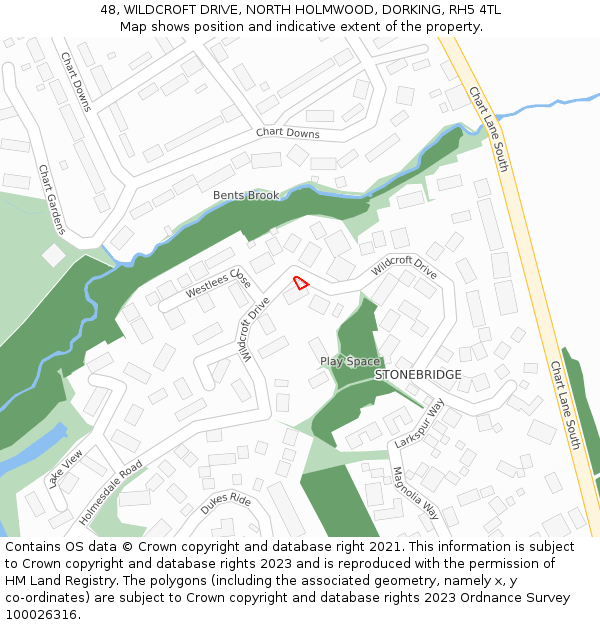 48, WILDCROFT DRIVE, NORTH HOLMWOOD, DORKING, RH5 4TL: Location map and indicative extent of plot