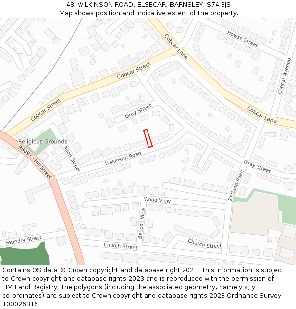 48, WILKINSON ROAD, ELSECAR, BARNSLEY, S74 8JS: Location map and indicative extent of plot