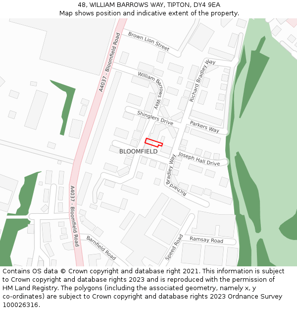 48, WILLIAM BARROWS WAY, TIPTON, DY4 9EA: Location map and indicative extent of plot