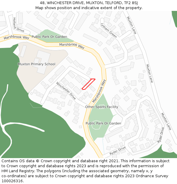 48, WINCHESTER DRIVE, MUXTON, TELFORD, TF2 8SJ: Location map and indicative extent of plot