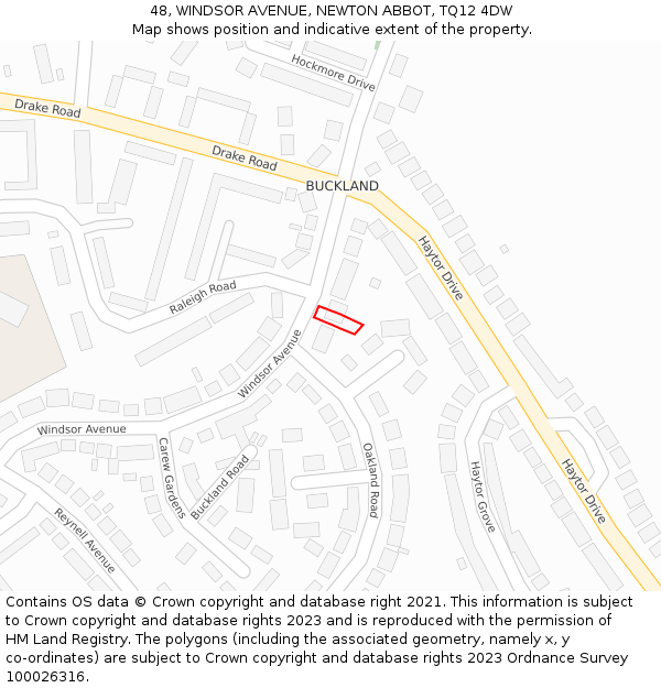 48, WINDSOR AVENUE, NEWTON ABBOT, TQ12 4DW: Location map and indicative extent of plot