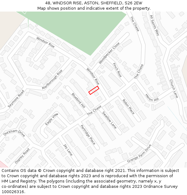 48, WINDSOR RISE, ASTON, SHEFFIELD, S26 2EW: Location map and indicative extent of plot