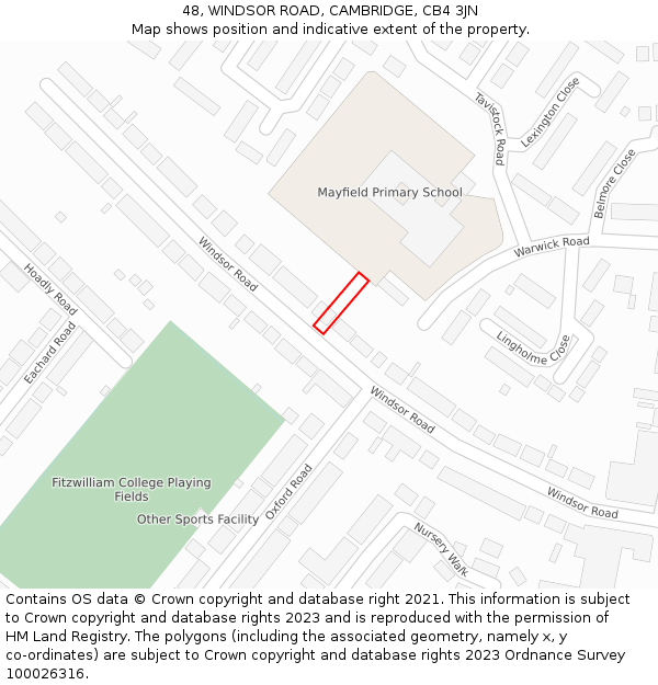 48, WINDSOR ROAD, CAMBRIDGE, CB4 3JN: Location map and indicative extent of plot