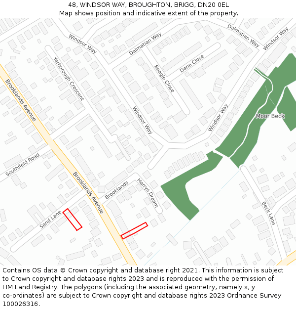 48, WINDSOR WAY, BROUGHTON, BRIGG, DN20 0EL: Location map and indicative extent of plot