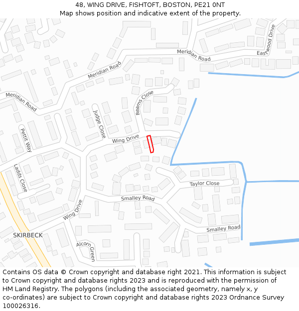 48, WING DRIVE, FISHTOFT, BOSTON, PE21 0NT: Location map and indicative extent of plot