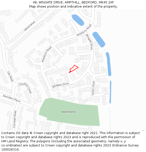 48, WINGATE DRIVE, AMPTHILL, BEDFORD, MK45 2XF: Location map and indicative extent of plot