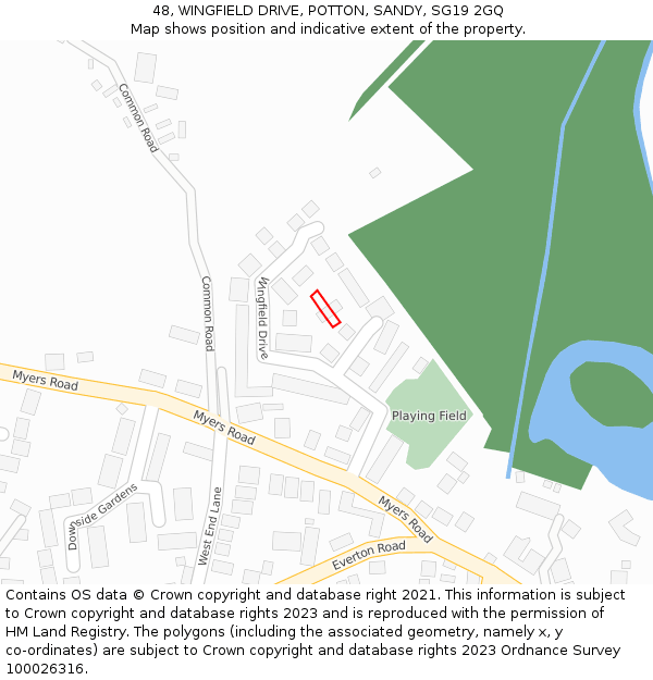 48, WINGFIELD DRIVE, POTTON, SANDY, SG19 2GQ: Location map and indicative extent of plot