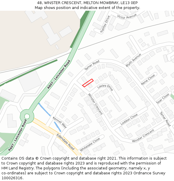 48, WINSTER CRESCENT, MELTON MOWBRAY, LE13 0EP: Location map and indicative extent of plot