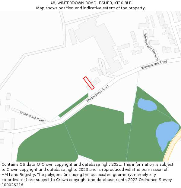 48, WINTERDOWN ROAD, ESHER, KT10 8LP: Location map and indicative extent of plot