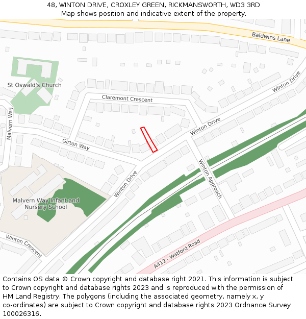 48, WINTON DRIVE, CROXLEY GREEN, RICKMANSWORTH, WD3 3RD: Location map and indicative extent of plot