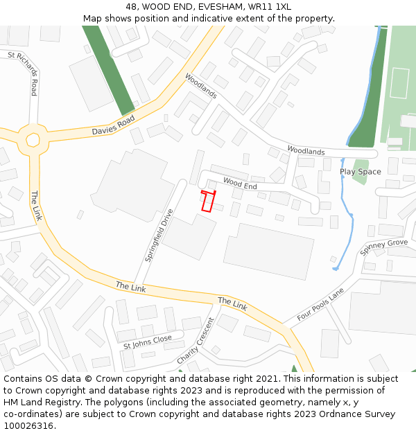 48, WOOD END, EVESHAM, WR11 1XL: Location map and indicative extent of plot