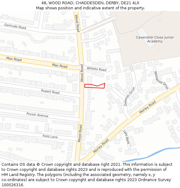 48, WOOD ROAD, CHADDESDEN, DERBY, DE21 4LX: Location map and indicative extent of plot