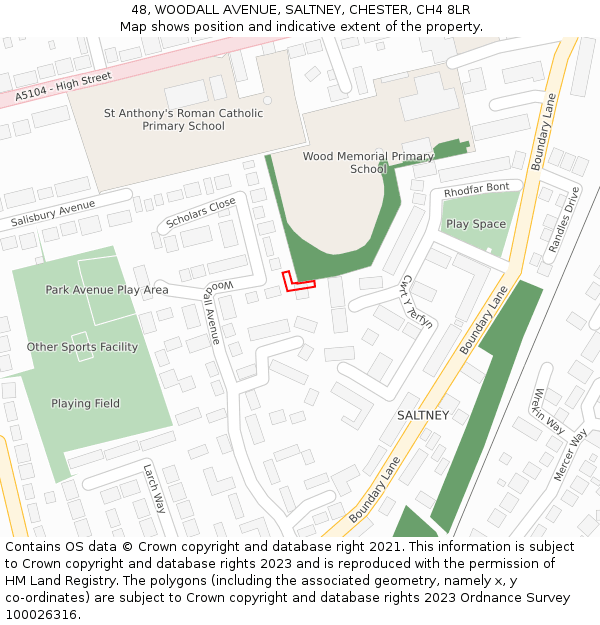 48, WOODALL AVENUE, SALTNEY, CHESTER, CH4 8LR: Location map and indicative extent of plot