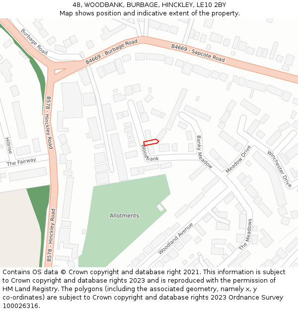 48, WOODBANK, BURBAGE, HINCKLEY, LE10 2BY: Location map and indicative extent of plot