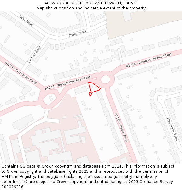 48, WOODBRIDGE ROAD EAST, IPSWICH, IP4 5PG: Location map and indicative extent of plot